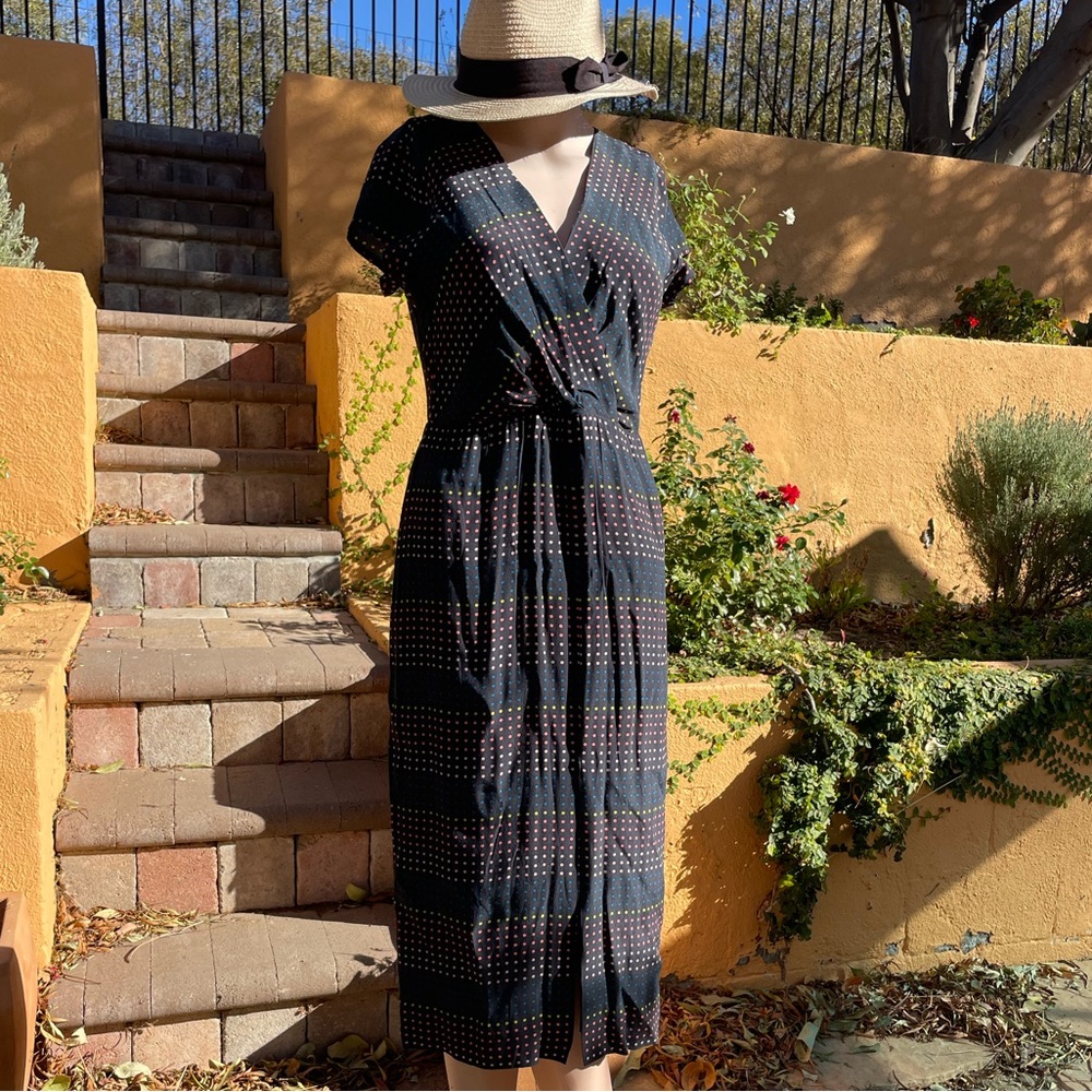 Nice things by Paloma S blue polka dot v neck lined dress